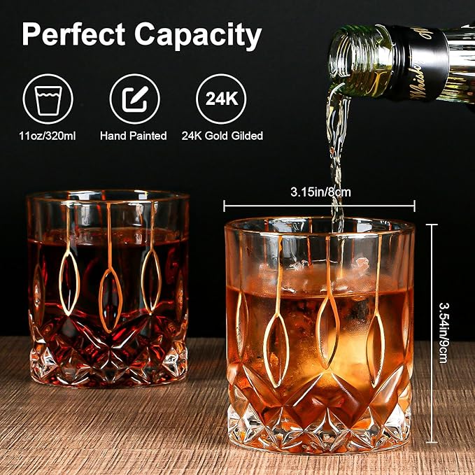 Gold Rim Whiskey Glasses Set of 2,Crystal Old Fashioned Glasses-Luxury Gold Collection,Perfect for Scotch Bourbon Rocks Cognac Vodka Gin Tequila Rum Liquor,Whiskey Gifts for Men-HomvellaHome