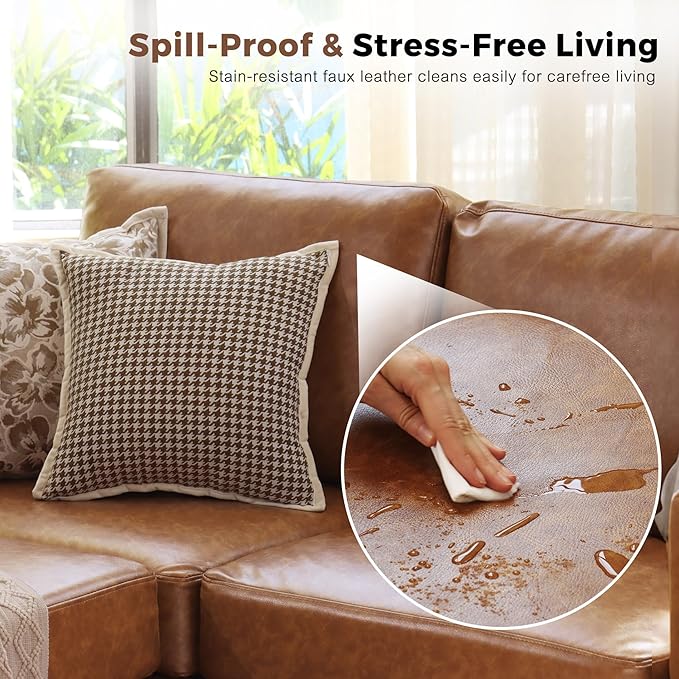 118.5" Faux Leather Modular Sectional Sofa with Storage Seat, Oversized 4 Seater Couch Deep Seat with Removable Cover Brown-HomvellaHome