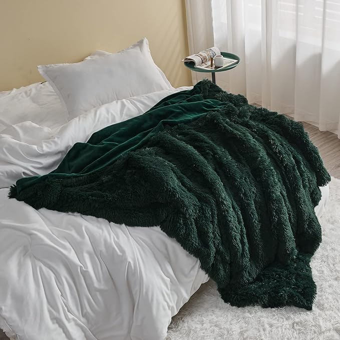 GONAAP Fuzzy Faux Fur Throw Blanket Twin Size Forest Green Super Soft Cozy Plush Fuzzy Shaggy Blanket for Couch Sofa Bed (Forest Green, Twin(60"x80"))-HomvellaHome