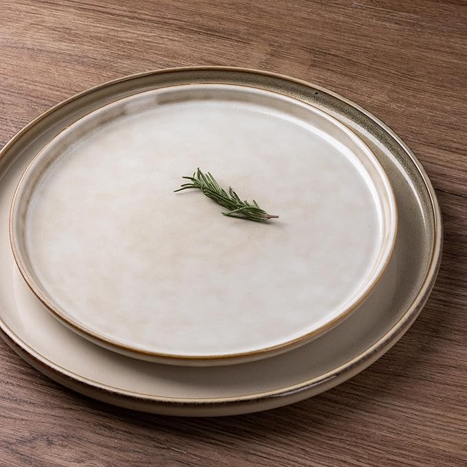 GBHOME Ceramic Dinnerware Sets for 6, 18 Pieces Stoneware Plates and Bowls Sets, Scratch Resistant Dishes, Dishwasher & Microwave Safe, Reactive Glaze-Cappuccino-HomvellaHome