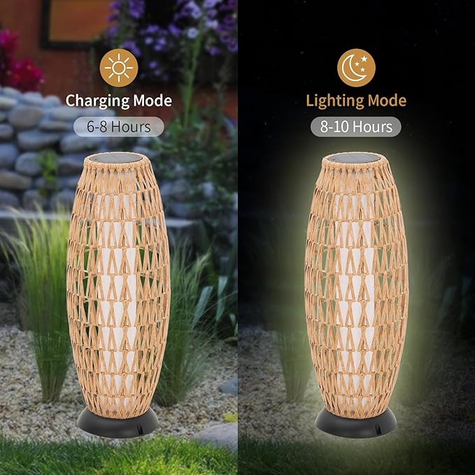 2 Pack Large Patio Solar Powered Lanterns for Garden Outdoor Decorative Floor Lamp Water-Resistant Wicker Lights for Deck Backyard-HomvellaHome