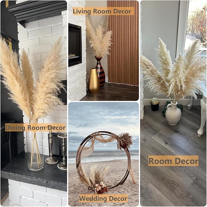 10 PCS 40" Tall Pampas Grass Stems in Natural Beige, Add a Boho Touch to Your Space—Pompas Grass Ideal for Floral Arrangements, Floor Vases, Weddings, and Creating a Bohemian Ambiance at Home.-HomvellaHome