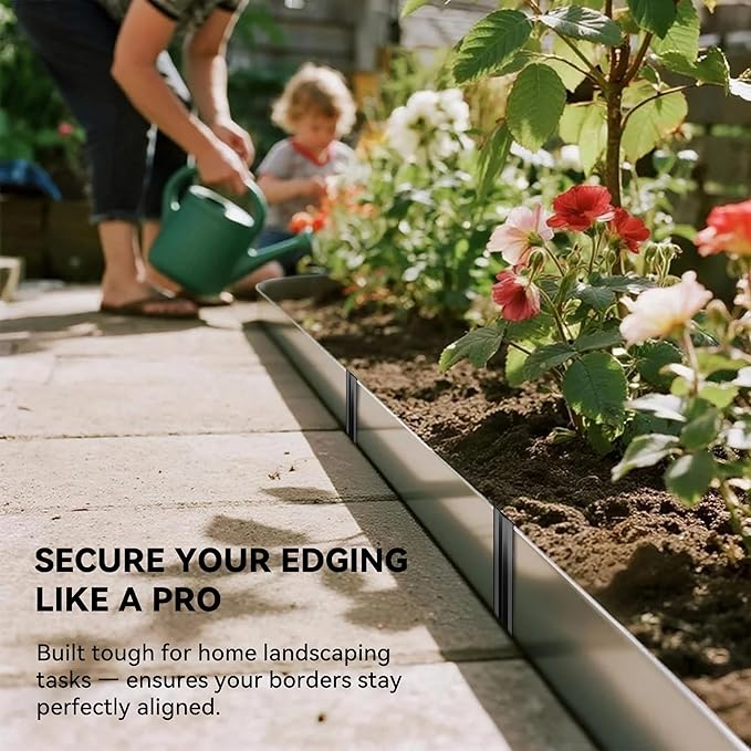 12Inch Metal Landscape Edging Stakes, 13Pcs Galvanized Steel Garden Stakes Top Curved Corrugated Landscaping Anchoring Spikes for Yard, Black-HomvellaHome