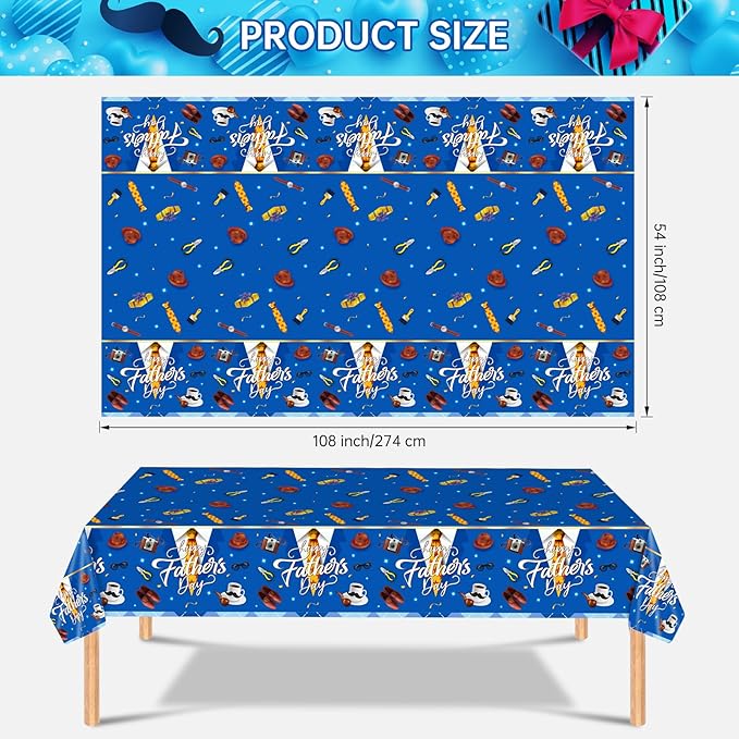 2 Pack Fathers Day Tablecloth - Happy Father's Day Table Cloth, Plastic Disposable Rectangle Blue Father Day Table Cover for Fathers Day Decorations Party Decor Supplies Favors,108 x 54 Inch-HomvellaHome