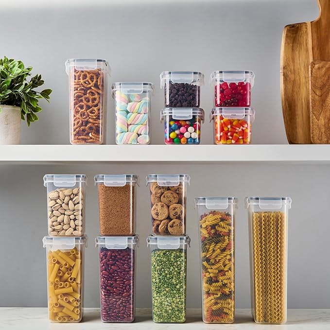 DWËLLZA KITCHEN Set of 14 Airtight Food Storage Containers for Pantry Organization and Storage - Sugar, Flour, Pasta, Spaghetti Plastic Air tight Kitchen Storage Containers With Lids, Labels & Marker-HomvellaHome