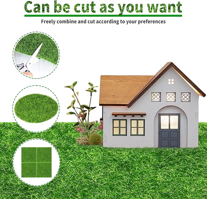 12 Packs 6 X 6 Inch Fake Grass Decor for Crafts, Artificial Grass for Dollhouse Miniature Ornament Projects, Model Turf Grass for DIY Fairy Garden Accessories and Decor Kit-HomvellaHome