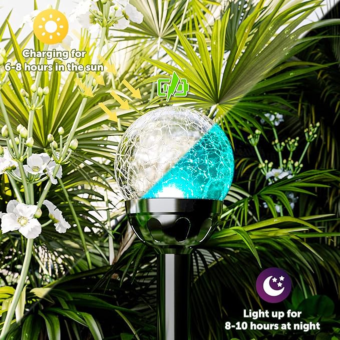 GIGALUMI Solar Outdoor, Cracked Glass Ball Solar Garden Lights, Color Changing Lights Outdoor,Garden LED for Path, Patio, Yard, 6 Pack Pathway-HomvellaHome
