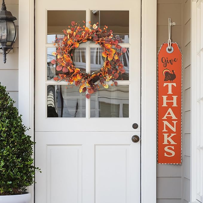 Glitzhome 22" D Fall Eucalyptus Berry Wreath, Artificial Wreaths Rustic Hanging Ornaments for Fall Front Door Wall Decor-HomvellaHome