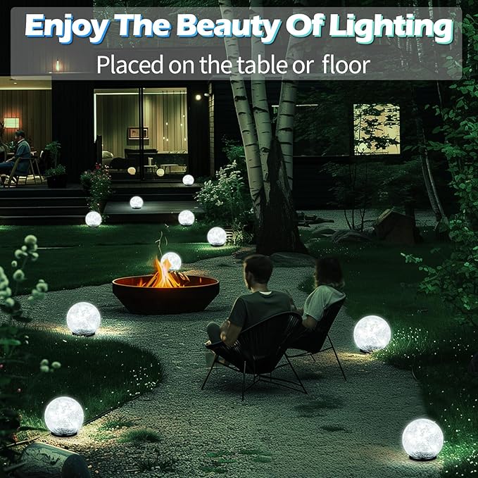 Garden Solar Ball Lights Outdoor Waterproof, 30 LED Cracked Glass Globe Solar Power Ground Lights for Path Yard Patio Lawn, Christmas Decoration Landscape White(2 Pack 3.9'')-HomvellaHome
