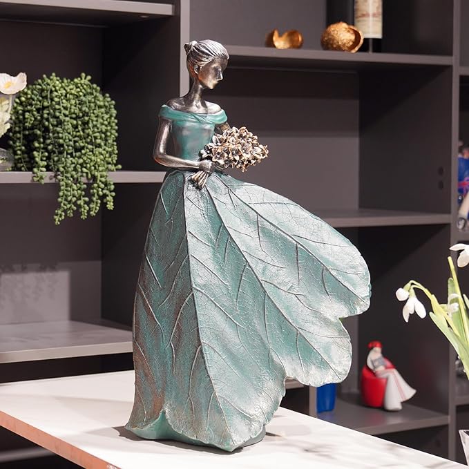 Guichifun Fairy Statue Collection Home Decoration - 22IN Leaf Angel Girls Resin Large Home Decor for Outside or Inside Rustic Garden Outdoor Yard Fantasy Figurines Gift 13.75 x 8.75 x 22 Inch-HomvellaHome