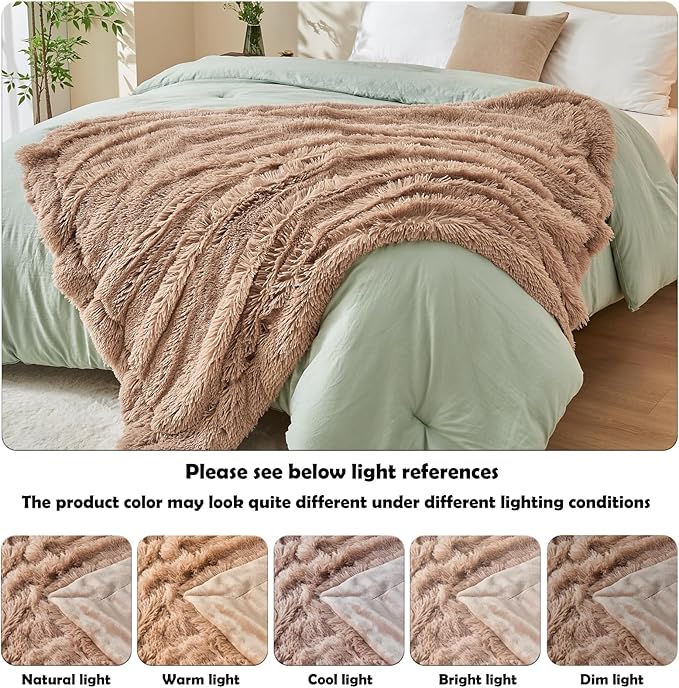 GONAAP Fuzzy Faux Fur Throw Blanket Twin Size Taupe Super Soft Cozy Plush Fuzzy Shaggy Blanket for Couch Sofa Bed (Taupe, Twin(60"x80"))-HomvellaHome