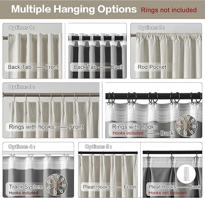 144 Inch Blackout Curtains 2 Panels Linen Textured 2 Story Extra Long Noise Reducing Curtains for Large Window Back Tab Pleated Look Rod Pocket with Hooks 50W x 144L,12 Ft Length Natural Birch/Ivory-HomvellaHome