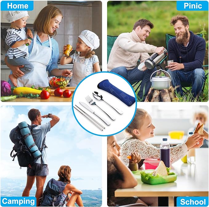 10PCS Portable Silverware Set with Case, Lengnoyp Travel Camping Utensils Set, Premium Stainless Steel Travel Cutlery Set, Reusable Safe Flatware Sets for Lunch Box/Workplace/Students, Silver-HomvellaHome