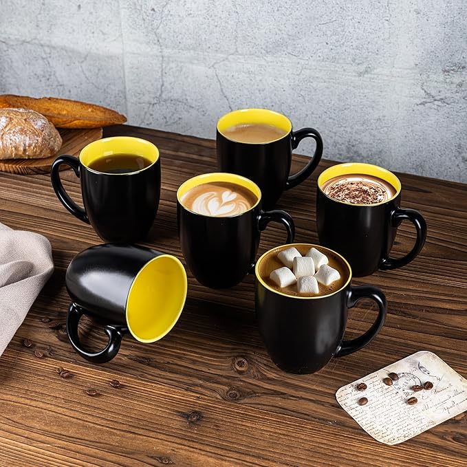 GBHOME 16oz Coffee Mugs Set of 6, Large Ceramic Coffee Mugs for Man, Woman, Dad, Mom, Modern Coffee Mugs Set with handle for Tea/Latte/Cappuccino/Milk/Cocoa. Dishwasher&Microwave Safe,Yellow-HomvellaHome