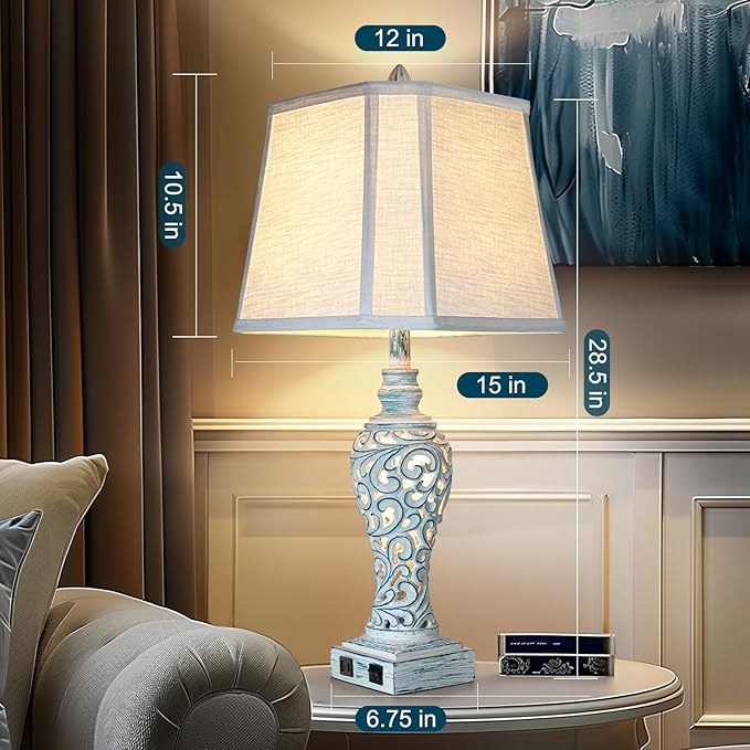 Table Lamp Bedside Lamps Set of 2, 28.5'' Luxsight Farmhouse Table Lamps for Bedroom, Lamps for Nightstands with Night Lights, with USB C+A Ports, Rustic Lamp for Living Room, Bulb Included-HomvellaHome
