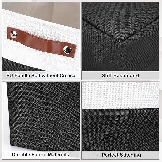 13x13 Cube Storage Bins, Collapsible Fabric Storage Box, 4 Pack Closet Baskets with Handles for Organizing, Shelf, Toys, Clothes, Home, Office, Nursery (Black&White)-HomvellaHome