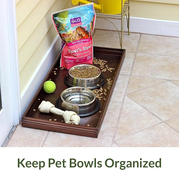 Good Directions Large Boot Tray, Squares Multi-Purpose All Weather Decorative Boot Tray, Shoes, Plants, Garage, Patio Door, Pet Bowls, 34 inch Entry Indoor Shoe Tray, Copper Finish-HomvellaHome