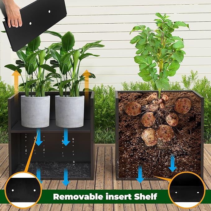 Galvanized Steel Metallic Heavy Planter for Outdoor Plants Metal Outdoor Planter Spliced Flower Box with Partitions for Outside,Indoor,Garden (Black, 30 * 12 * 24)-HomvellaHome