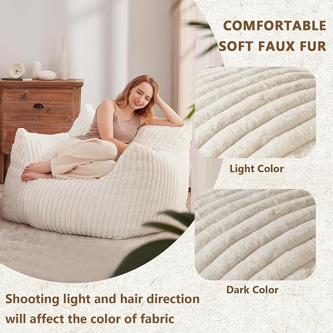Giant Bean Bag Chairs for Adults Teens, Large Bean Bag Sofa Chairs with Filling Comfy Fuzzy BeanBag Chair with Armrests for Bedroom Living Room Reading-HomvellaHome