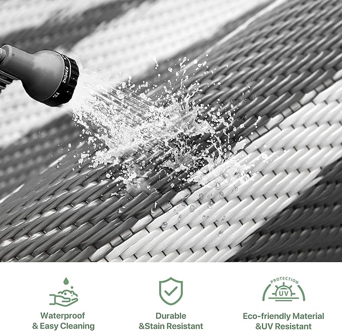 GENIMO Outdoor Rug Waterproof for Patio Decor, 8'x10' Reversible Outdoor Plastic Straw Rug Carpet, Camping Mats for Outdoor Decor, RV, Backyard, Deck, Balcony, Picnic, Grey & White-HomvellaHome
