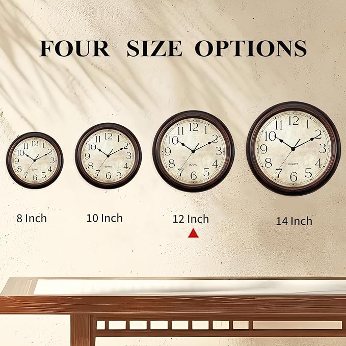 12 Inch Wall Clocks Battery Operated Silent Non-Ticking Analog Wall Clock Vintage Retro Rustic Style Decorative for Living Room Kitchen Home Office(Bronze)-HomvellaHome