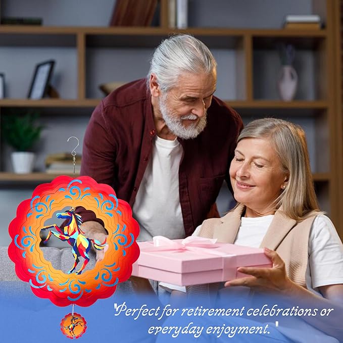 12 inch Horse 3D Stainless Steel Wind Spinners, Hanging Garden Spinner Kinetic Art Garden Decorations, Reflective Wind Sculpture for Indoor/Outdoor Decor-HomvellaHome