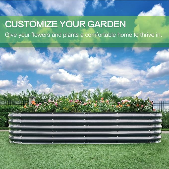 Gardmax Galvanized Raised Garden Bed, Lightweight Planter Boxes Outdoor with Easy Assembly, Large Garden Bed for Vegetables, Fruits, Flower Dark Grey 8FT-HomvellaHome