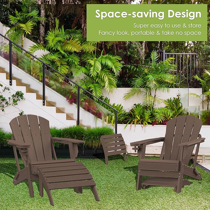 GREENVINES Adirondack-Ottoman | Wood Grain | HDPE Plastic | Outdoor Footrest | All Weather | Foot Rest | Foot Stool | Dark Brown | for Adirondack Chair-HomvellaHome