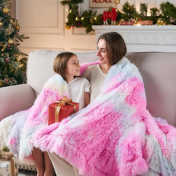 GONAAP Fuzzy Faux Fur Throw Blanket Twin Size Tie-dye Rainbow Super Soft Cozy Plush Fuzzy Shaggy Blanket for Couch Sofa Bed (Tie-dye Rainbow, Twin(60"x80"))-HomvellaHome