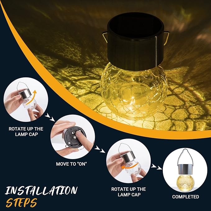 GIGALUMI 24 Pack Solar Outdoor Lights, Solar Hanging Lights for Christmas Decoration-Cracked Glass Solar Lights Outdoor Waterproof for Garden, Yard, Fence, Tree（Warm White）-HomvellaHome