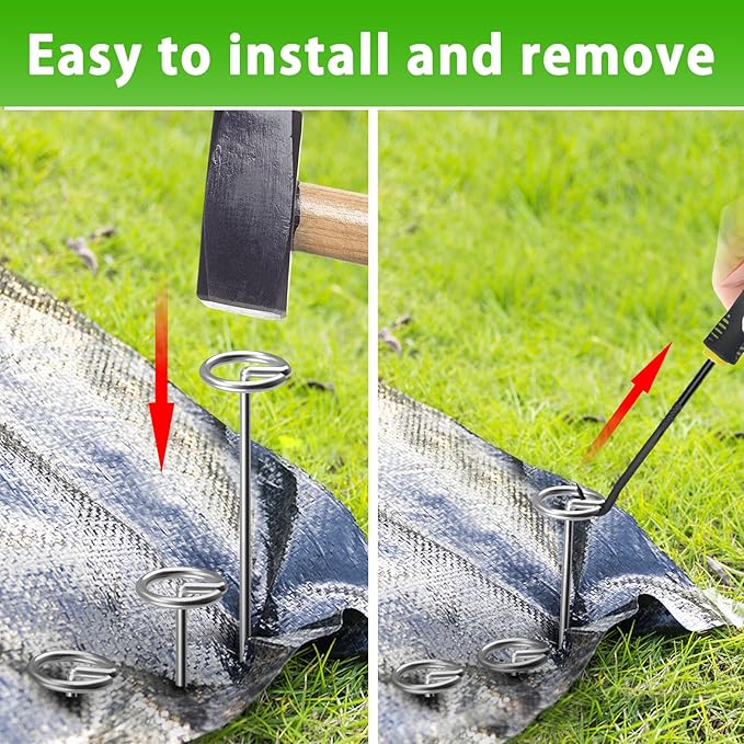 120 Pack Heavy Duty 8 Gauge Galvanized Landscape Fabric Pins, 6 Inch G-Shaped Round Top Weed Barrier Stakes for Garden, Erosion Control, Tent, Ground Cover (Silver)-HomvellaHome