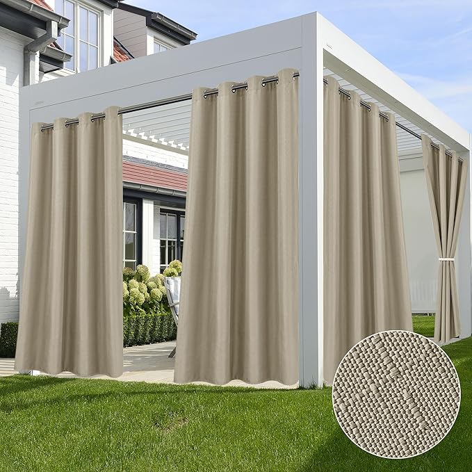 HolidayIdeas Linen Outdoor Curtains for Patio Waterproof-4 Panels Taupe Outside Curtains 54"x95"-Indoor/Outdoor Privacy Gazebo Curtains Weighted Weatherproof for Pergola, Porch, Cabana, Sunroom-HomvellaHome