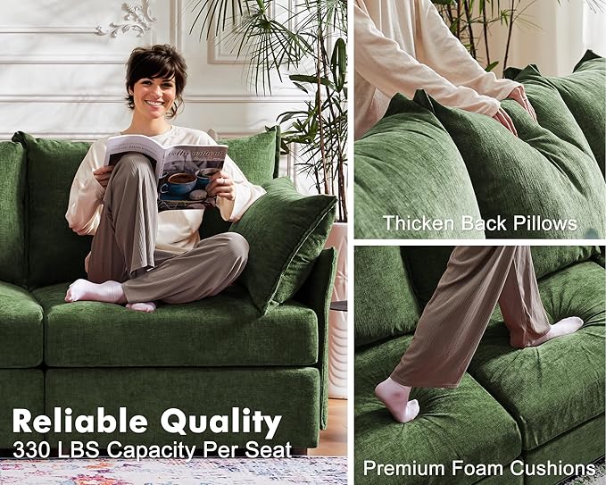 136.4" Oversized Modular Sectional Sleeper Sofa Bed, U Shaped Convertible Couch with Movable Ottoman, Large 8 Seat Corner Couches for Living Room Deep Seat Green Chenille-HomvellaHome