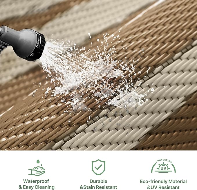 GENIMO Outdoor Rug Waterproof 6'x9' for Patio, Foldable Reversible Plastic Straw Carpet for Travel Trailers, Outside Area Mat for Rv, Deck, Picnic, Porch, Camper, Balcony, Beach, Brown & Beige-HomvellaHome