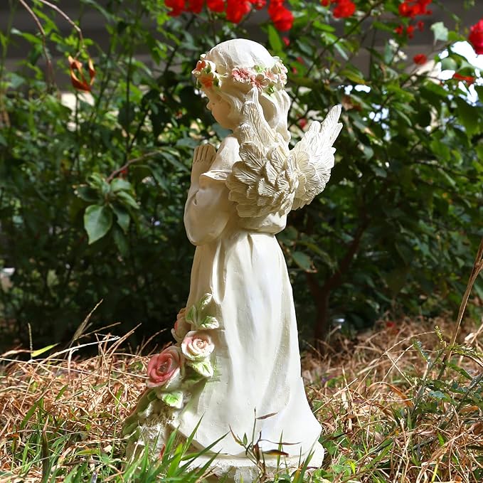 Garden Decor Angel Statue, Outdoor Patio Garden Sculptures & Statues, Solar Yard Decorations Lawn Ornaments Figurines for Outside-HomvellaHome