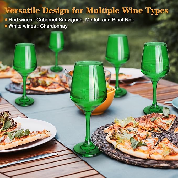 Green Wine Glasses Set of 6-14oz Long Stem Wine Glass, Pretty Crystal Glassware, Hand Blown Goblets Drinkware, Unique Stemware Wine Glass Holiday Gift Set-HomvellaHome