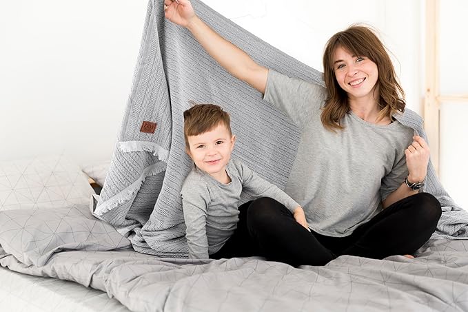 Gold Case Throw Blanket for Bed – 100% Recycled Turkish Cotton Bed Blanket – Decorative Throw Cotton Blankets for Living Room & Bedroom – Woven Twin Blankets - 71x90 - Elegant Grey-HomvellaHome