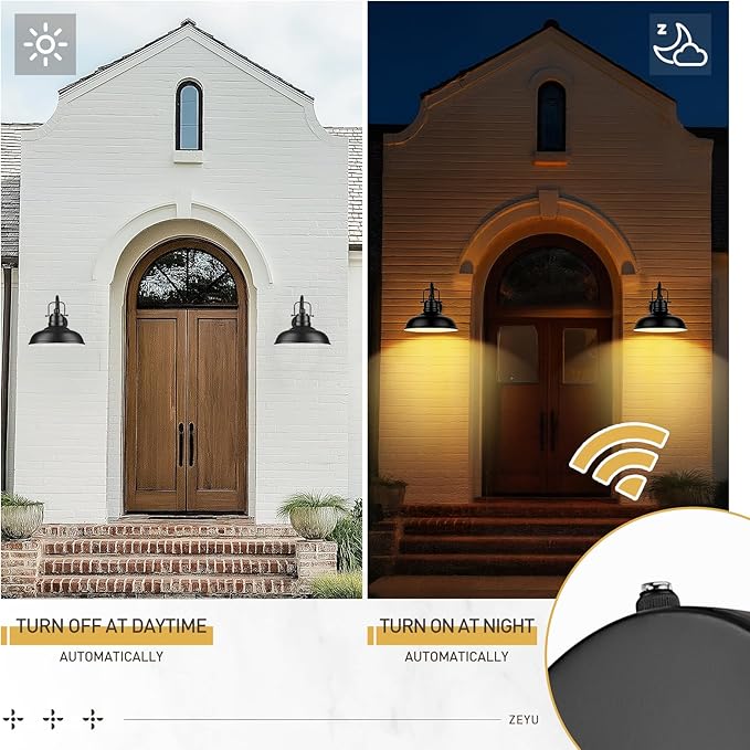zeyu 2 Pack Dusk to Dawn Outdoor Wall Sconce, Gooseneck Barn Light Fixtures for Front Porch, Exterior Wall Mount Light in Matte Black Finish, 016-1BL-PC-2 BK-HomvellaHome
