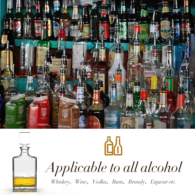 Glass Decanter with Airtight Geometric Stopper - Whiskey Decanter for Wine, Bourbon, Brandy, Liquor, Juice, Water, Mouthwash. Italian Lead-Free Glass (700ml/Crushed Ice)-HomvellaHome