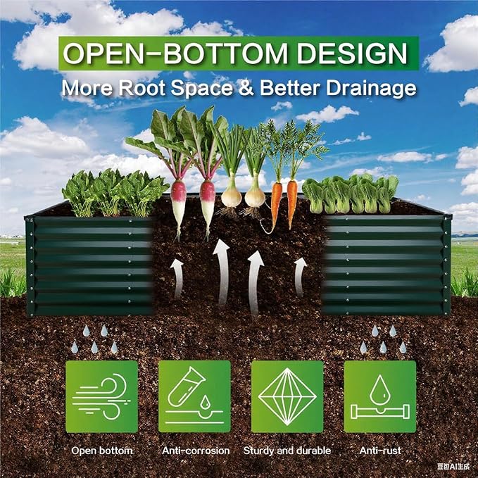 GARDMAX 8x4x2FT Galvanized Raised Garden Bed Kit, Metal Planter Boxes Outdoor with Easy Assembly, Large Garden Bed for Vegetables, Fruits, Flower, Herbs Rectangle Dark Green-HomvellaHome