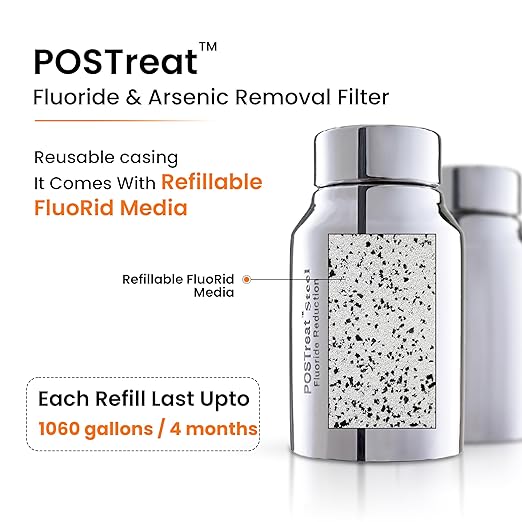 1.5 Gallons NSF Certified AISI 304 Stainless Steel Water Filter with 2 Smart Carbon (Black) Filters, 2 POSTreat Steel Fluoride Removal Elements & Free Stainless Steel Spigot-HomvellaHome