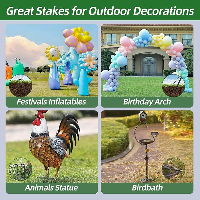 12 Inch Rebar Stakes J Hook Ground Stakes 16-Pack Heavy Duty Galvanized Chain Link Fence Stakes Metal Tent Stakes for Outdoor Lawn Decorations Inflatables Canopy Swing Set-HomvellaHome