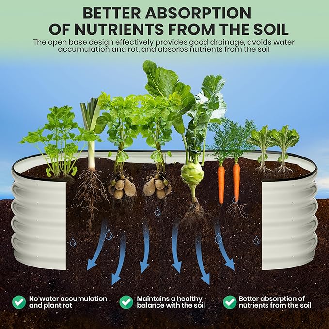 2 Pcs 6x3x1ft Oval Raised Garden Bed, Galvanized Raised Beds,Open-Ended Base Metal Raised Planter Beds,Garden Bed Outdoor,Planter Raised Boxes for Vegetables, Flowers,Tool-Free Asse,White-HomvellaHome