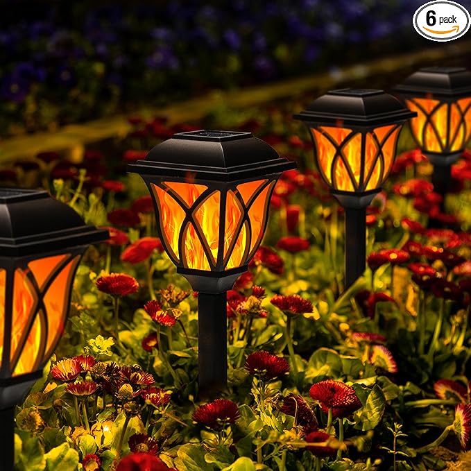 GIGALUMI Solar Lights Outdoor Waterproof, 6 Pack Flickering Flame LED Lights, Garden Decor for Yard, Patio, Landscape, Planter, Walkway-HomvellaHome
