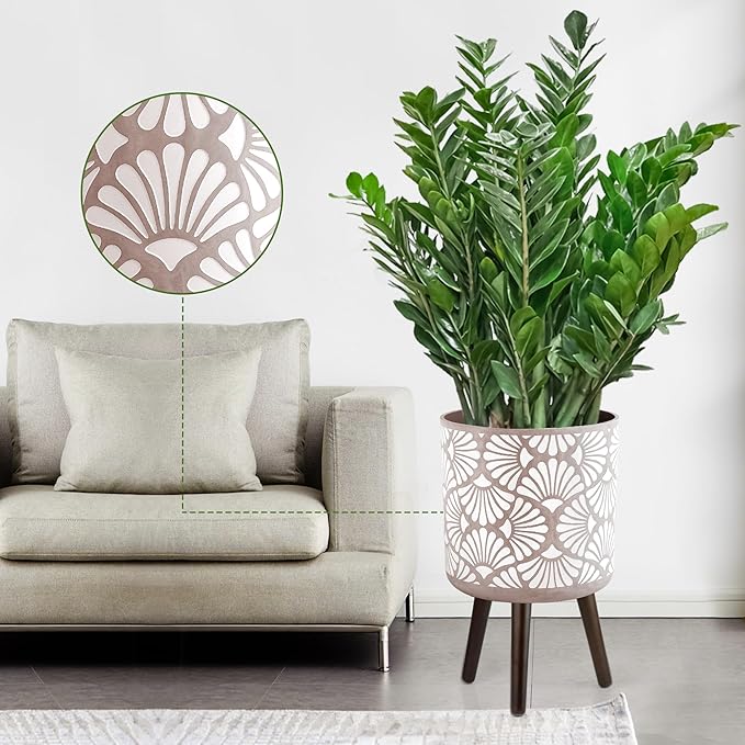 12 Inch Planter with Stand Mid-Century Tall Planter with Legs for Indoor Outdoor Plants-HomvellaHome