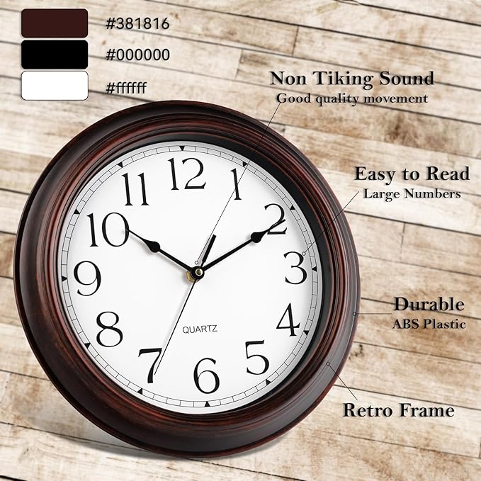 14 Inch Wall Clocks Battery Operated Silent Non-Ticking Wall Clock Vintage Retro Rustic Style Decorative for Living Room Kitchen Farmhouse (Bronze)-HomvellaHome