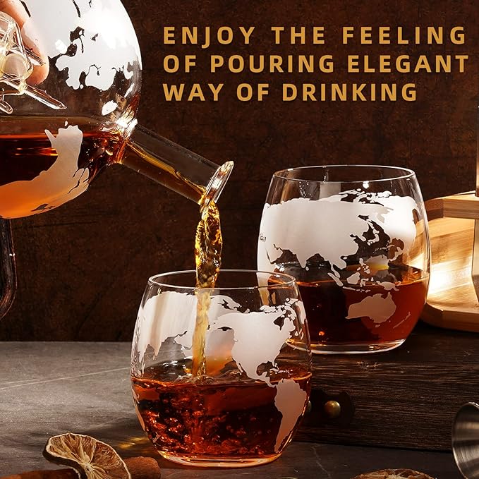 Gifts for Men Dad Husband Christmas, Whiskey Globr Decanter Set with 4 Etched Globe Glasses, Unique Anniversary Birthday Gifts for Brother Boyfriend, Cool Stocking Stuffers Bourbon Whikey Gifts-HomvellaHome