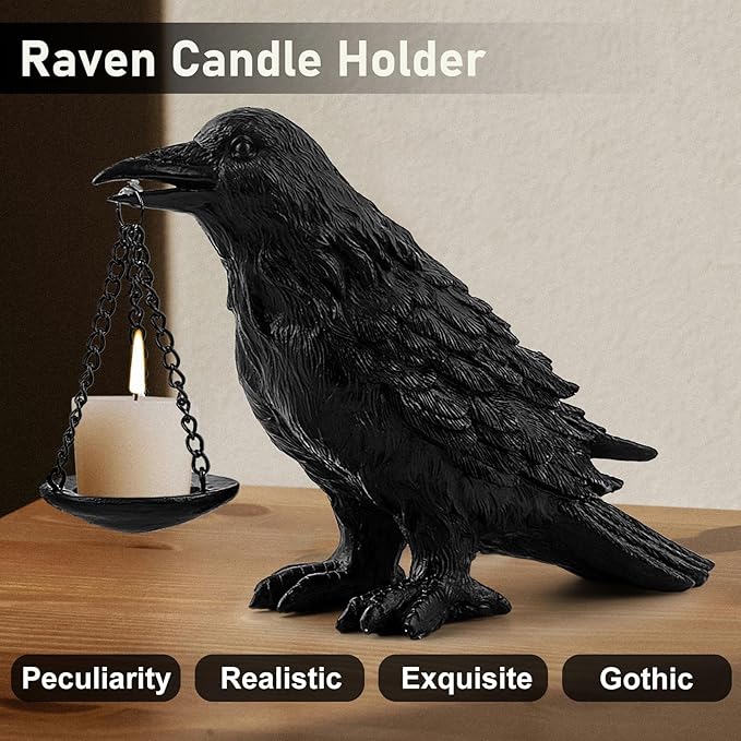 Gothic Home Decor Fake Crow Light Holder Halloween Decorations Indoor Raven Lamp Tealight Candle Holder Resin Statue Black-HomvellaHome