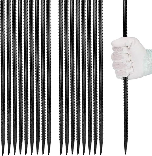 16 inches Rebar Stakes 18-Pack Heavy Duty Ground Stakes Rebar Spikes Garden Stakes Metal Steel Stake for Concrete and Timber Straight Black-HomvellaHome
