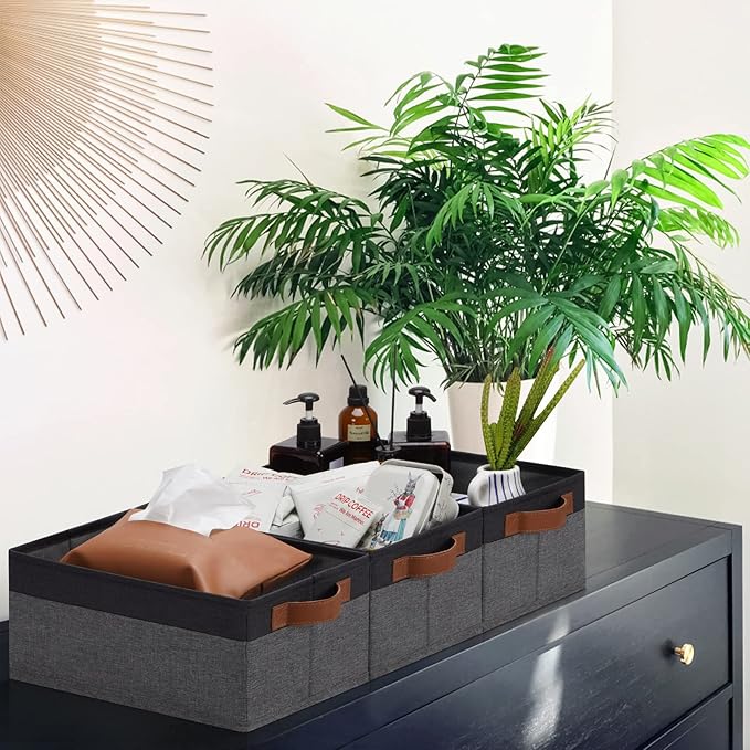 GhvyenntteS Small Fabric Storage Bins with Handles 6 Pack, 11.8" x 7.87" x 5.11" Storage Baskets for Shelves, Baskets for Organizing Clothes Underwear Socks Hats DVDs (Grey/Black)-HomvellaHome